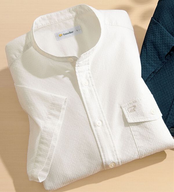 「＜ゴールデンベア＞バンドカラードビー織リラックスシャツ（メンズシャツ）」｜ホワイト