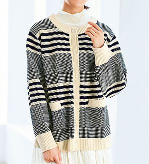 BELLUNA（ベルーナ）の「パールビーズがかわいいボーダーカーディガン（ニットカーディガン）」｜詳細画像