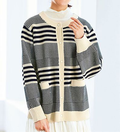 BELLUNA（ベルーナ）の「パールビーズがかわいいボーダーカーディガン（ニットカーディガン）」
