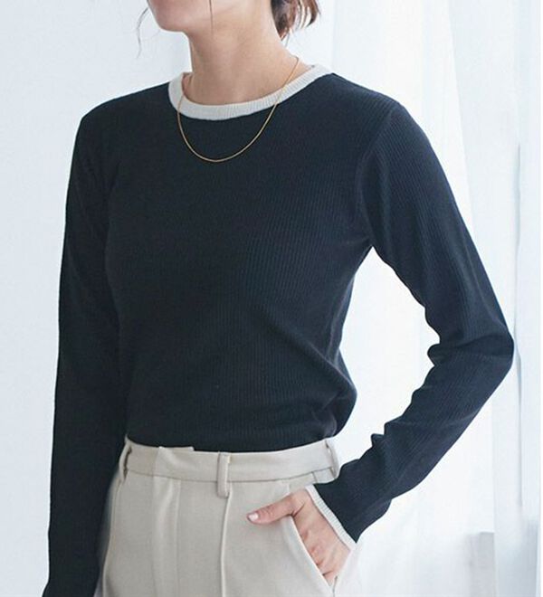 Pierrot（ピエロ）の「【選べるネック】配色リブニット（ニット・セーター）」｜詳細画像