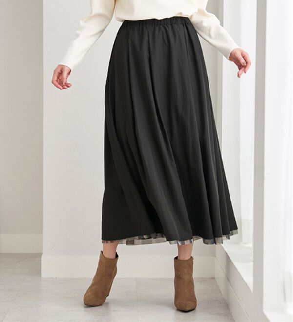 BELLUNA（ベルーナ）の「２倍の着こなし！チュールプリントスカート（ロングスカート）」｜詳細画像