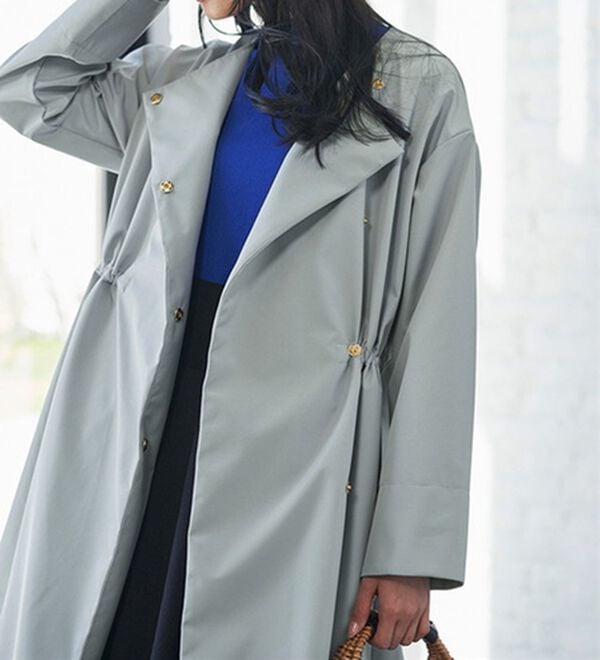 RANAN（ラナン）の「２つの機能付！ロング丈ノーカラーコート（ロングコート）」｜ライトグレー