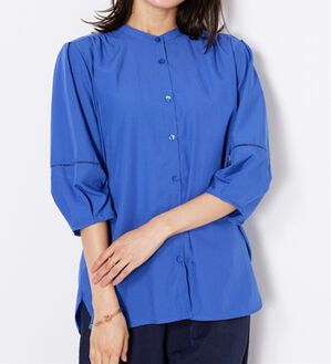 BELLUNA（ベルーナ）の「エアリービンテージ素材レース使いブラウス（ブラウス）」｜ブルー