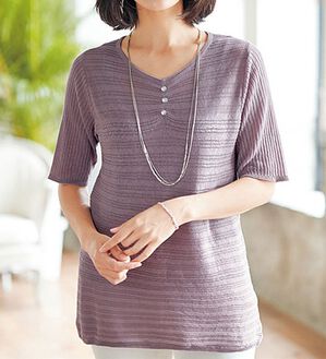 BELLUNA（ベルーナ）の「編地変化シアーボーダーニット（ニット・セーター）」｜詳細画像