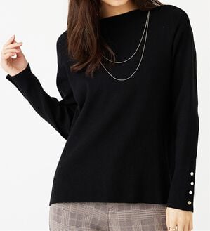 BELLUNA（ベルーナ）の「もちもち袖ボタンニットプルオーバー（ニット・セーター）」｜黒