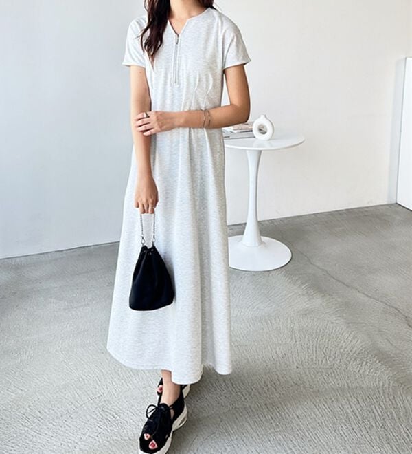 GeeRA（ジーラ）の「前後2WAYハーフジップフレンチ袖ワンピース（カットソーワンピース）」｜詳細画像