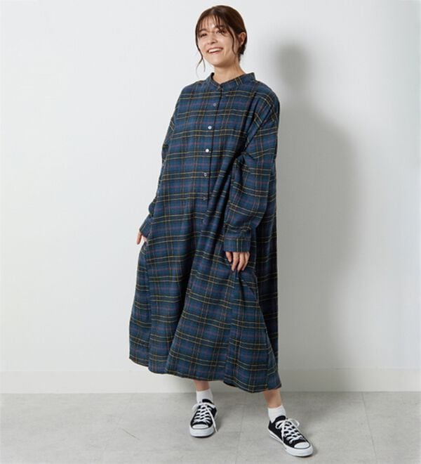 A HAPPY MARILYN（アハッピーマリリン）の「【ＬＬ～８Ｌ】フランネル チェック 細魅せ シャツワンピース（シャツワンピース）」｜詳細画像