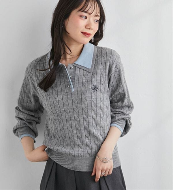 RANAN（ラナン）の「ダブルカラーニットポロ（ニット・セーター）」｜グレー系