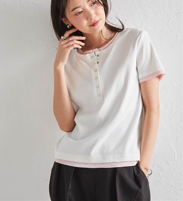 RANAN（ラナン）の「レイヤード風ヘンリーネックTシャツ（カットソー）」｜詳細画像