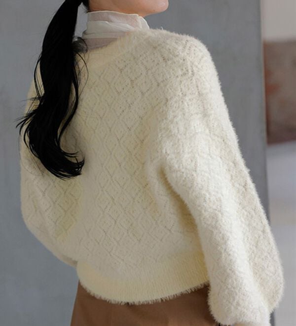 RANAN（ラナン）の「パール調ボタン付フェザーニットカーディガン（ニットカーディガン）」｜詳細画像