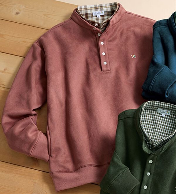 「＜アーノルド　パーマー＞スエード調ダブル衿トレーナー（メンズトレーナー）」｜グレイッシュピンク