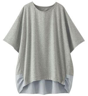 BELLUNA（ベルーナ）の「異素材チュニック（カットソー）」｜ライトグレー／ストライプ