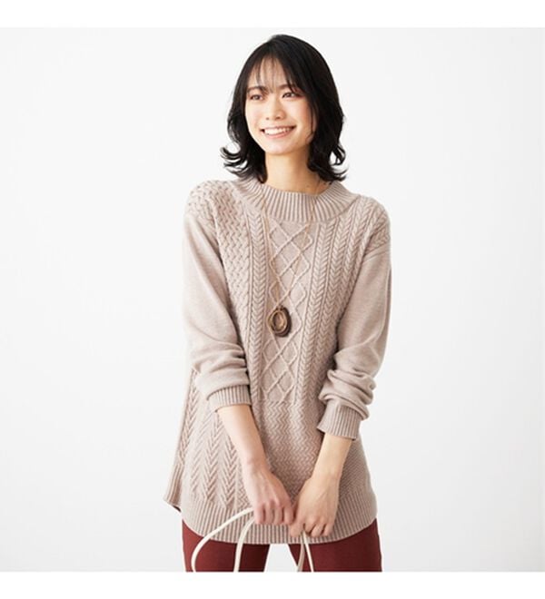 BELLUNA（ベルーナ）の「パッチワーク調ケーブルニットチュニック（チュニック）」｜詳細画像