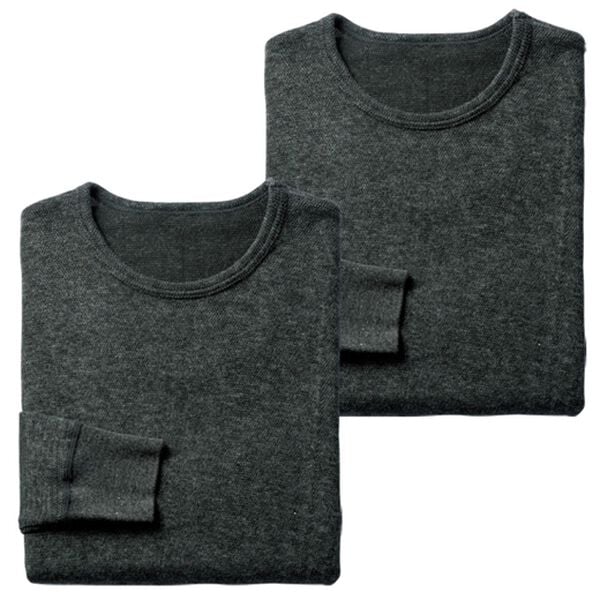 「日本製　３重奏のぬくもりエア３インナー（メンズ肌着・インナーウェア）」｜杢チャコール 長袖丸首