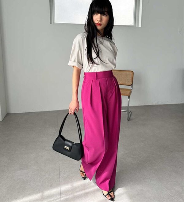 RANAN（ラナン）の「【選べる股下】きれい見え２タックワイドスラックス（ワイドパンツ・ガウチョ）」｜詳細画像