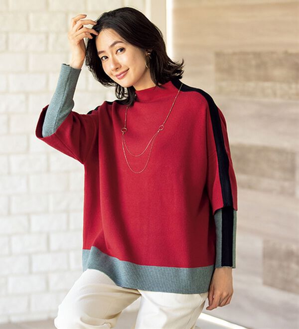 ルフラン（ルフラン）の「すっきり見えのライン配色ニット（ニット・セーター）」｜ワイン系