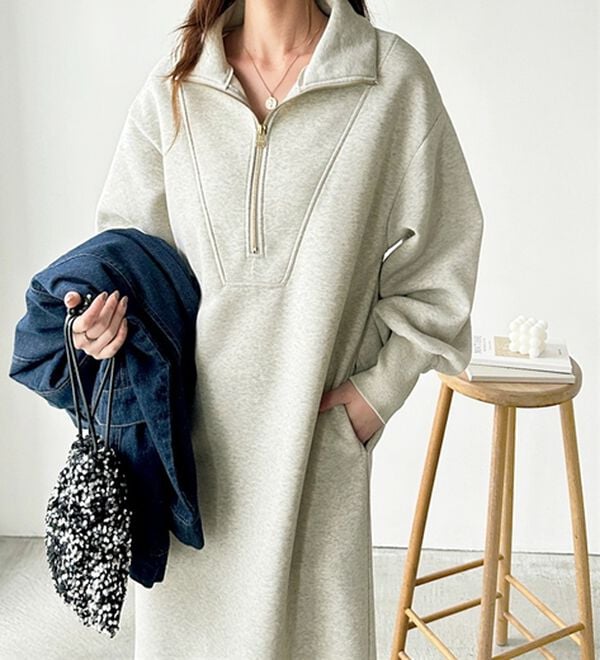 GeeRA（ジーラ）の「ハーフジップハイネック裏起毛ワンピース（カットソーワンピース）」｜詳細画像