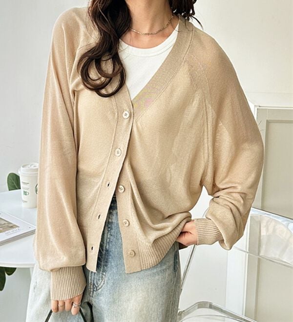 GeeRA（ジーラ）の「接触冷感！Ｖネックカーディガン（ニットカーディガン）」｜詳細画像