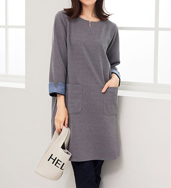 BELLUNA（ベルーナ）の「ポケット付ボーダージャカードワンピース（その他ワンピース）」｜詳細画像