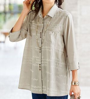 BELLUNA（ベルーナ）の「英字刺しゅうゆったりシャツブラウス（シャツ）」｜詳細画像