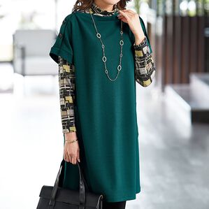 BELLUNA（ベルーナ）の「ニットちりめん肩ボタンチュニックアンサンブル（チュニック）」｜詳細画像