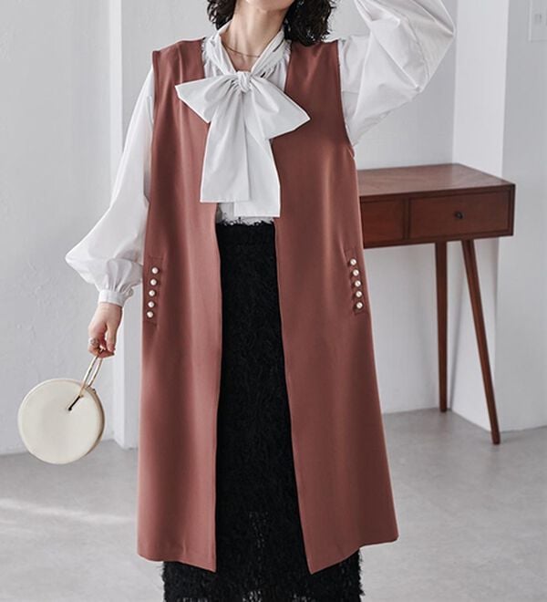 RANAN（ラナン）の「【セットアップ対応】パール調ビジュー付ロングジレ（ジレ）」｜詳細画像