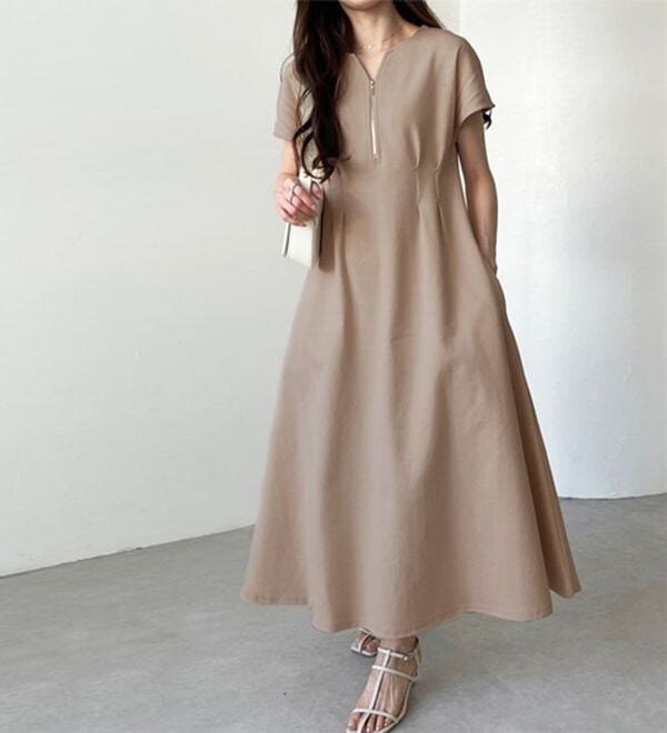 GeeRA（ジーラ）の「前後2WAYハーフジップフレンチ袖ワンピース（カットソーワンピース）」｜詳細画像