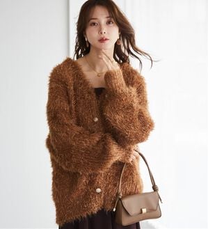 RANAN（ラナン）の「ラメ2WAYシャギーニットカーディガン（ニットカーディガン）」｜ブラウン系