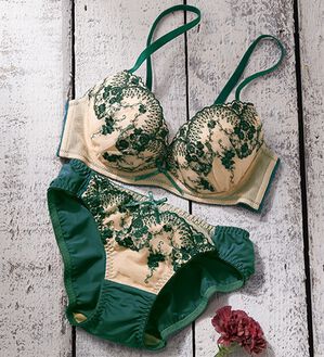 YU'NOW（ユナウ）の「【在庫限り】to meeブラ＆ショーツセット（ブラジャー＆ショーツセット）」｜グリーン系アーチレース