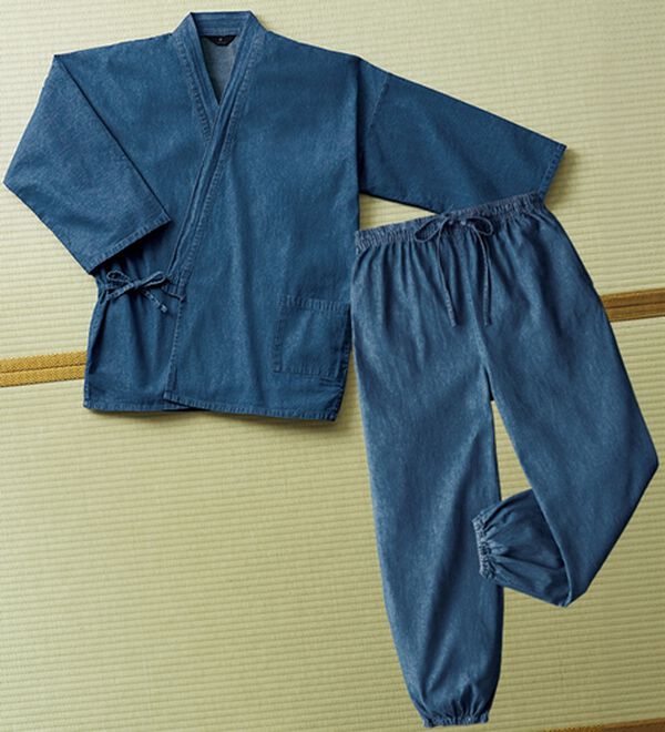 「日本の伝統服デニム作務衣（メンズ和装・浴衣・和装グッズ）」｜ソフトブルー(単品)