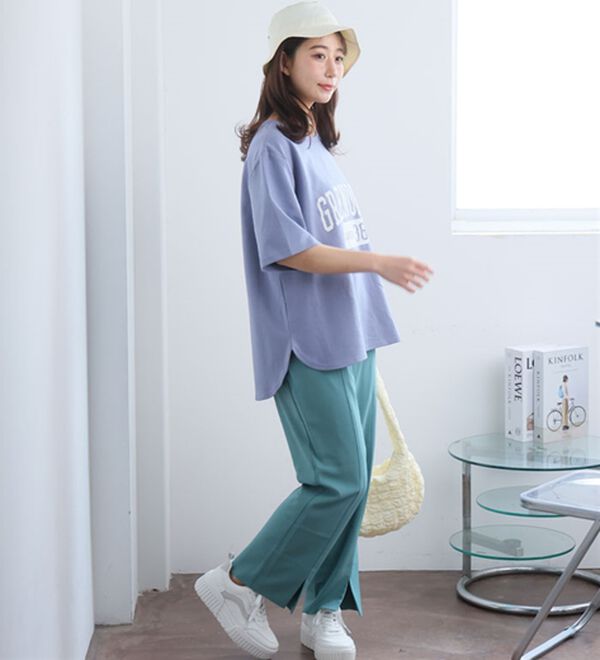 A HAPPY MARILYN（アハッピーマリリン）の「【Ｍ～８Ｌ】【接触冷感・ＵＶ対策】カレッジプリント裾ラウンドＴシャツ（Tシャツ）」｜詳細画像