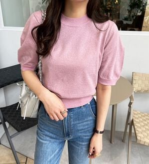 GeeRA（ジーラ）の「ラメパフスリーブニット（ニット・セーター）」｜ピンク