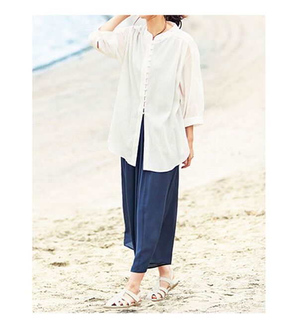 BELLUNA（ベルーナ）の「リサイクルコットンやわらか楊柳素材ブラウス（ブラウス）」｜詳細画像