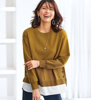 BELLUNA（ベルーナ）の「裾ボタン重ね着風ニットプルオーバー（ニット・セーター）」｜詳細画像