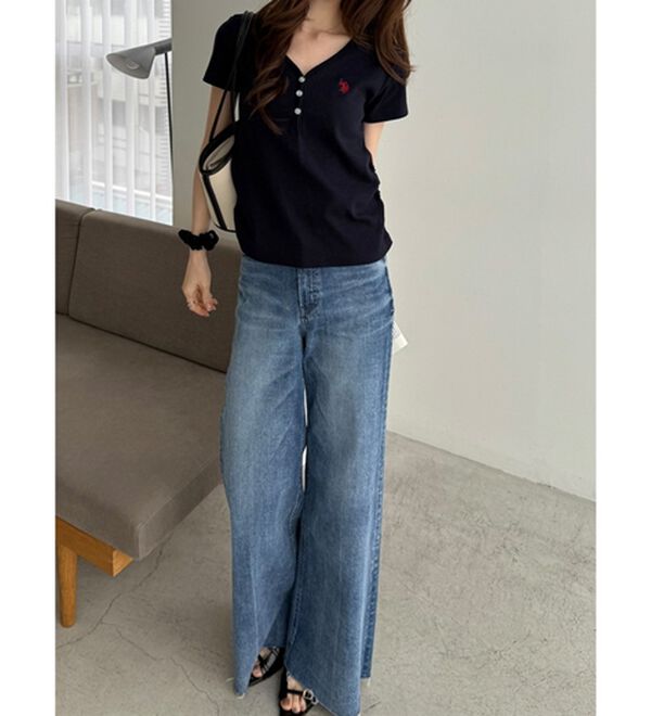 GeeRA（ジーラ）の「【ＵＳ．ＰＯＬＯ．ＡＳＳＮ】接触冷感Vネックヘンリーリブカットソー（カットソー）」｜詳細画像