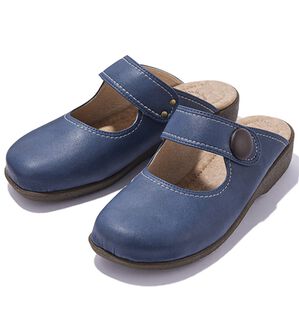 「日本製　サイドボタンサンダル（サンダル・ミュール）」｜ネイビー