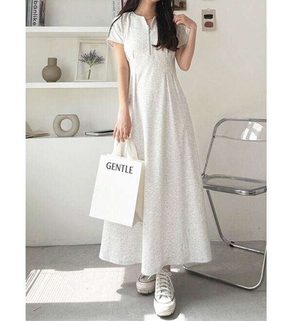 GeeRA（ジーラ）の「前後2WAYハーフジップフレンチ袖ワンピース（カットソーワンピース）」｜詳細画像