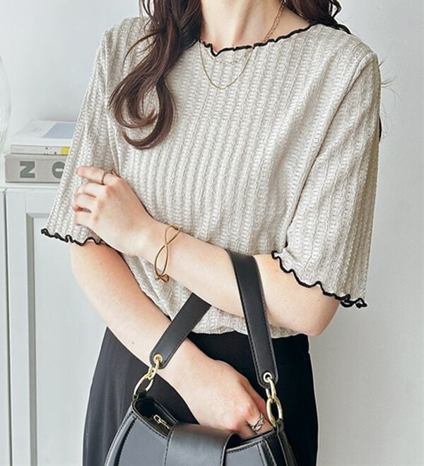 GeeRA（ジーラ）の「配色メロー５分袖表面感カットソー（カットソー）」｜詳細画像