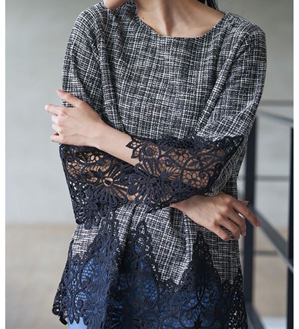 トクコ　豪華刺繍裾レースチュニック　美品 裾レースツイードチュニック - ベルーナ【公式】