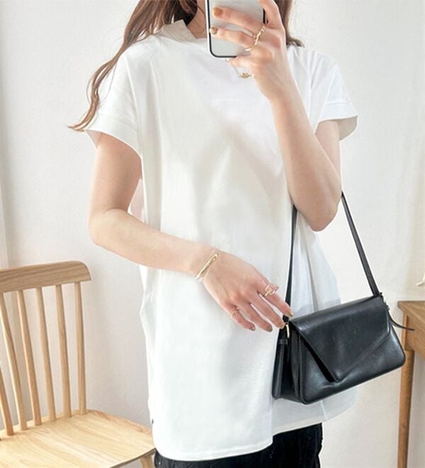 GeeRA（ジーラ）の「綿１００％フレンチスリーブチュニックＴシャツ（カットソー）」｜詳細画像