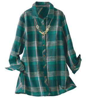 BELLUNA（ベルーナ）の「インド綿先染めチェック柄シャツチュニック（シャツ）」｜詳細画像