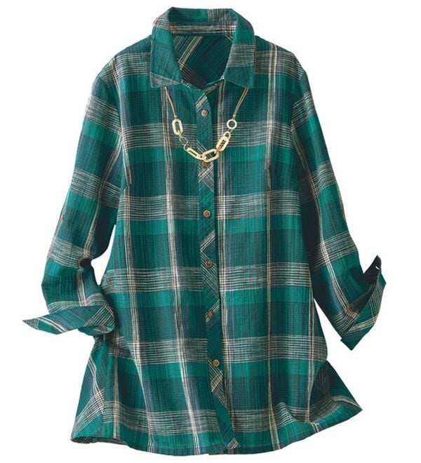 BELLUNA（ベルーナ）の「インド綿先染めチェック柄シャツチュニック（シャツ）」｜詳細画像