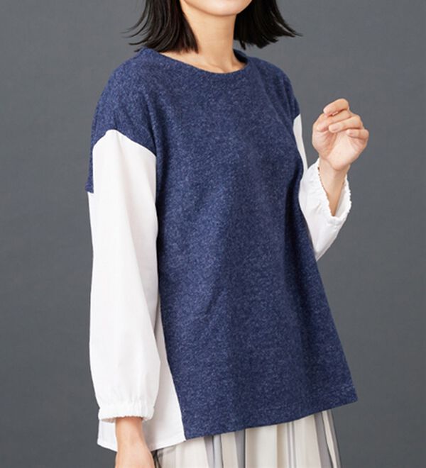 BELLUNA（ベルーナ）の「ラメ入り起毛素材シャツ切替プルオーバー（カットソー）」｜詳細画像