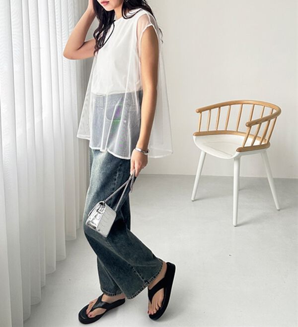 GeeRA（ジーラ）の「チュールカバーフレンチスリーブカットソー（カットソー）」｜詳細画像