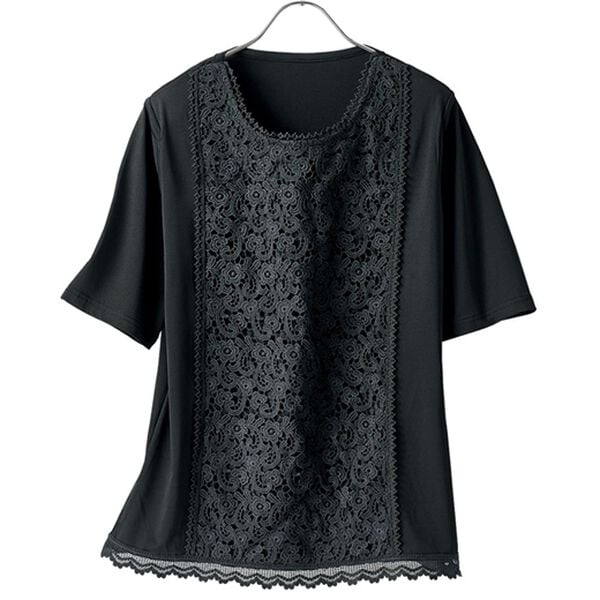 be Blumarine ブラウス カットソー 半袖 レースデザイン XS 黒 PLST(プラステ)公式 | レースTブラウス（半袖）(レディース)