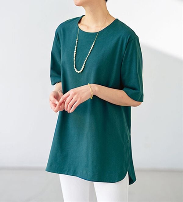 BELLUNA（ベルーナ）の「＜プレミアムスムースコットン＞ロング丈Ｔシャツ（カットソー）」｜詳細画像
