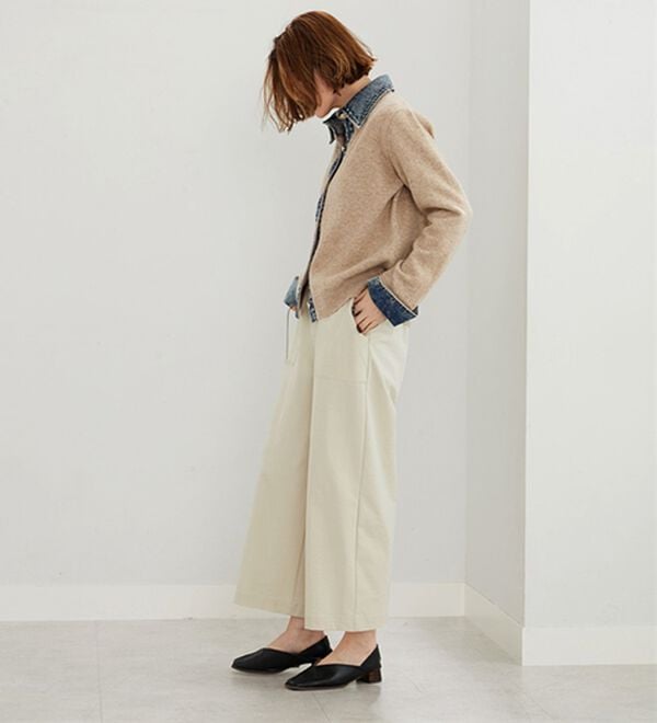 BELLUNA（ベルーナ）の「【快適Ｌａｂ．】サラもち！快適ビンテージ調素材ボタン使いワイドパンツ（ワイドパンツ・ガウチョ）」｜詳細画像