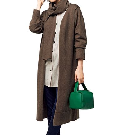 VINNO（ヴィノ）の「ストール付着流しロングニットカーディガン（アンサンブル）」