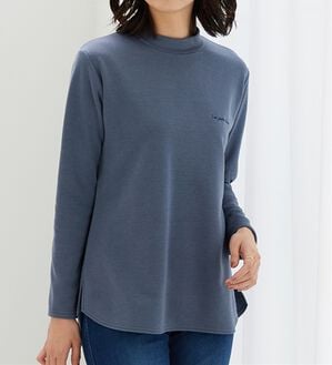 BELLUNA（ベルーナ）の「ロゴ刺しゅう裏起毛ニットソーチュニック（カットソー）」｜ブルーグレー