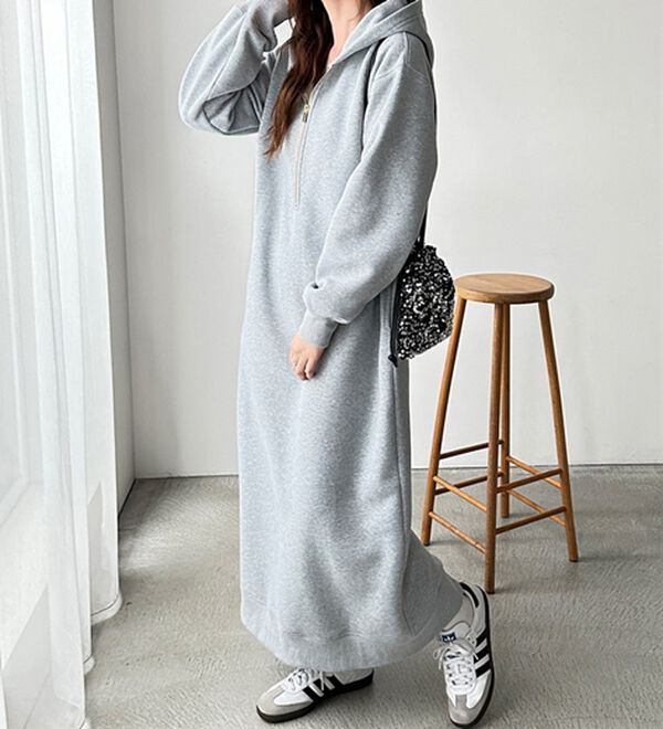 GeeRA（ジーラ）の「【あったか裏起毛】ハーフジップパーカーワンピース（カットソーワンピース）」｜詳細画像